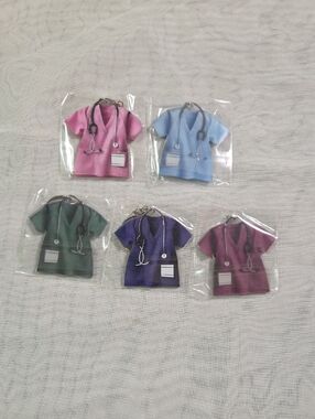 Cute Nurse Scrub Keychain Set - Pink, Blue, Green, Purple, Burgundy